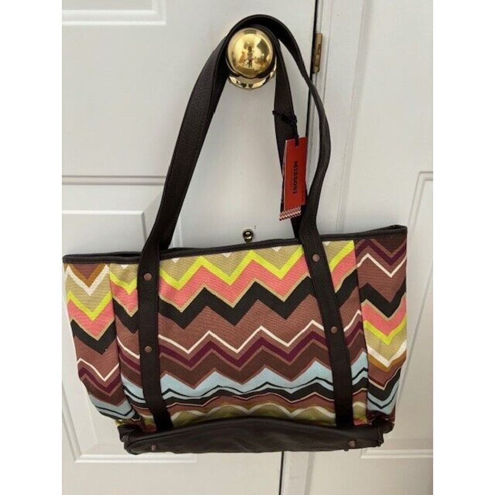 MISSONI for Target NWT Multi Color CANVAS TOTE LG Bag Shoulder Chevron Zig Zag